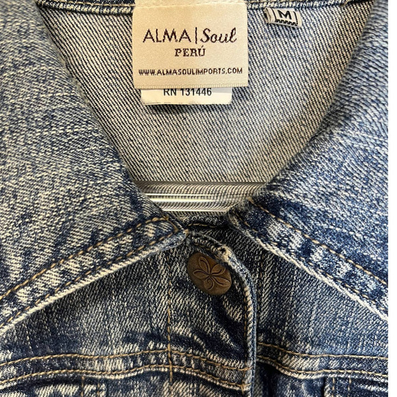 Jean Denim Alma Soul Embroidered Peru Jacket Coat - Picture 3 of 8